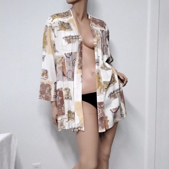 Vintage Alessandra Light Open Cardigan Cover Up Rome Theme Size L Relaxed - Picture 1 of 16